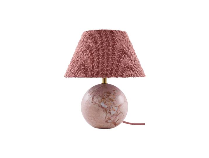 Marmor Design Tischlampe „Castello“ Ø 24 x Höhe 28 cm Leinen pinker Marmor Globen Lighting