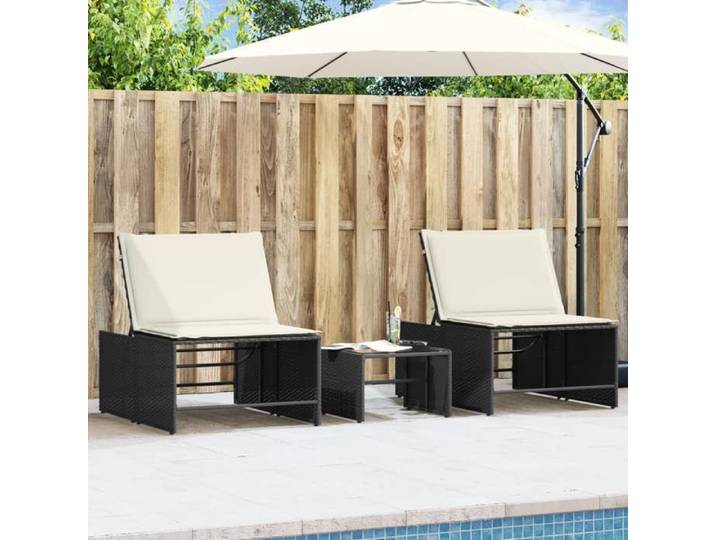 Lot de 2 Chaises longues modulaires avec Table Bain de Soleil Transat de Terrasse Siège de Jardin Patio Extérieur 368422