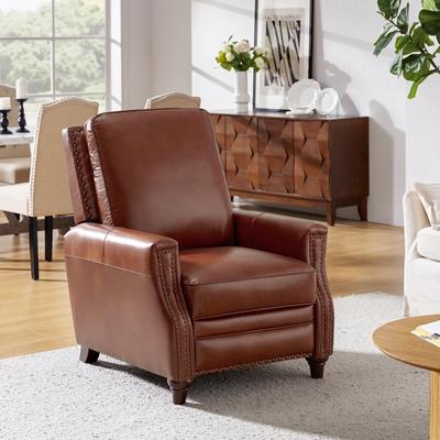 HULALA HOME Cigar Genuine Leather Recliner with Nailhead Trim