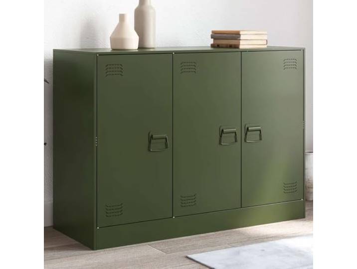RJPLMFV Anrichte, Olivgrün, 99 x 39 x 73 cm, Stahl 3 Griffe, Aufbewahrung für Zeitschriften, einfache Reinigung, Wandmontage erforderlich