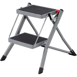 Songmics Klapptritt GSL002GY01, grau, aus Stahl, einseitig begehbar, mit 2 Stufen