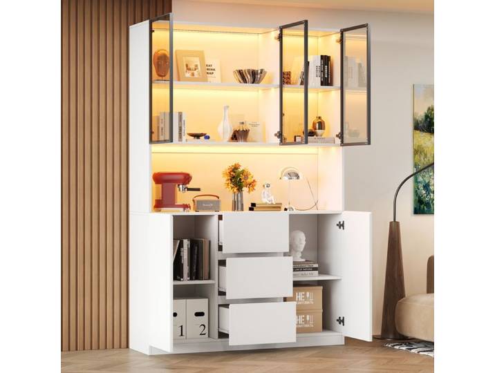 Vitrine - ZEVKOR - 120x40x200 cm - 3 tiroirs - 2 portes - LED multicolore