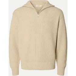 Strickpullover mit halbem Reißverschluss 184679-Oatmeal S