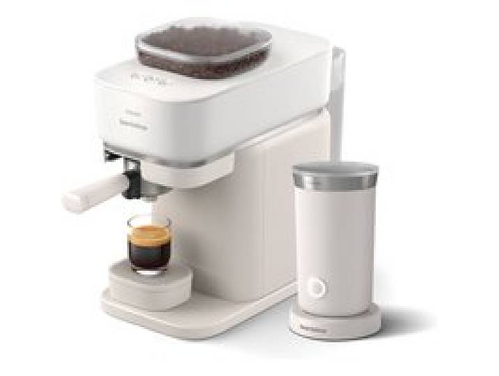 Machine à expresso Baristina BAR303/00 cafetière à grain Blanche + mousseur à Lait