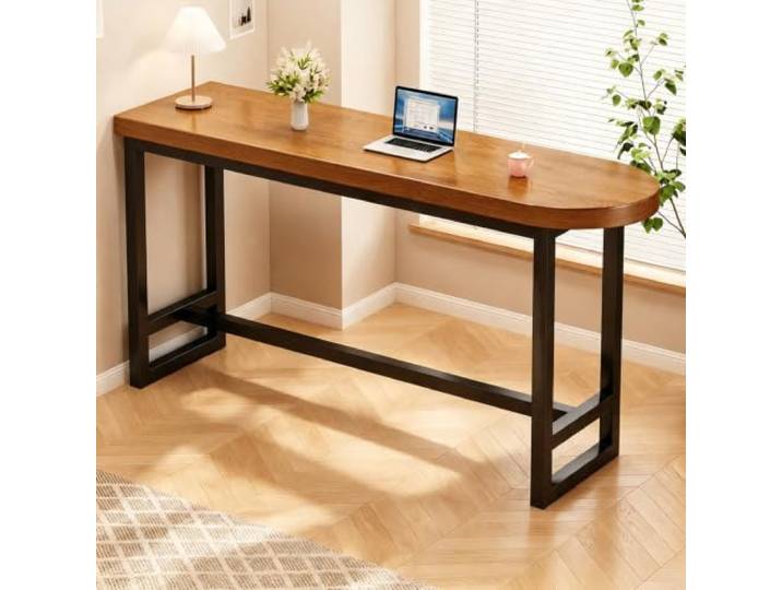 Massivholz Bartisch, 5 cm Kiefer Tischplatte, schmaler Stehtisch Metall Platzsparender Stehtisch mit abgerundeten Ecken, perfekt für Küche, Essbereich, Home Bar und Gastronomie