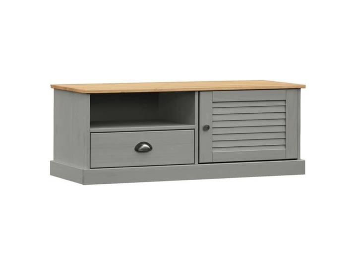 Meuble TV - GAROSA - VIGO - Bois massif de pin - Gris - 106x40x40 cm