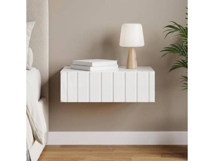 GPWERSDF Wandmontierter Beistelltisch Hochglanz Weiß 59 x 34,5 x 17 cm Rechteckiges Design, stabile Holzwerkstoff-Konstruktion, einfache Reinigung, vielseitige Ablage, schlanke Wandmontage