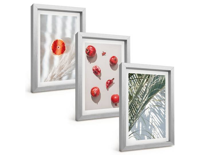 BILDER SET 3er Set - 20x30 cm Silberner Rahmen - Feiertagspalmenfrüchte