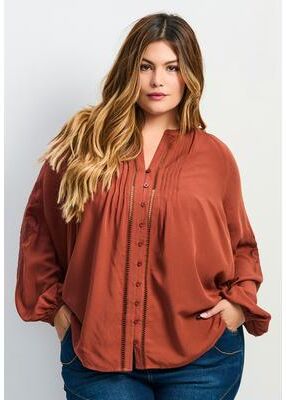Plus Size Women's Gabby Embroidered Pintuck Shirt by Avenue in Rust (Size 16)