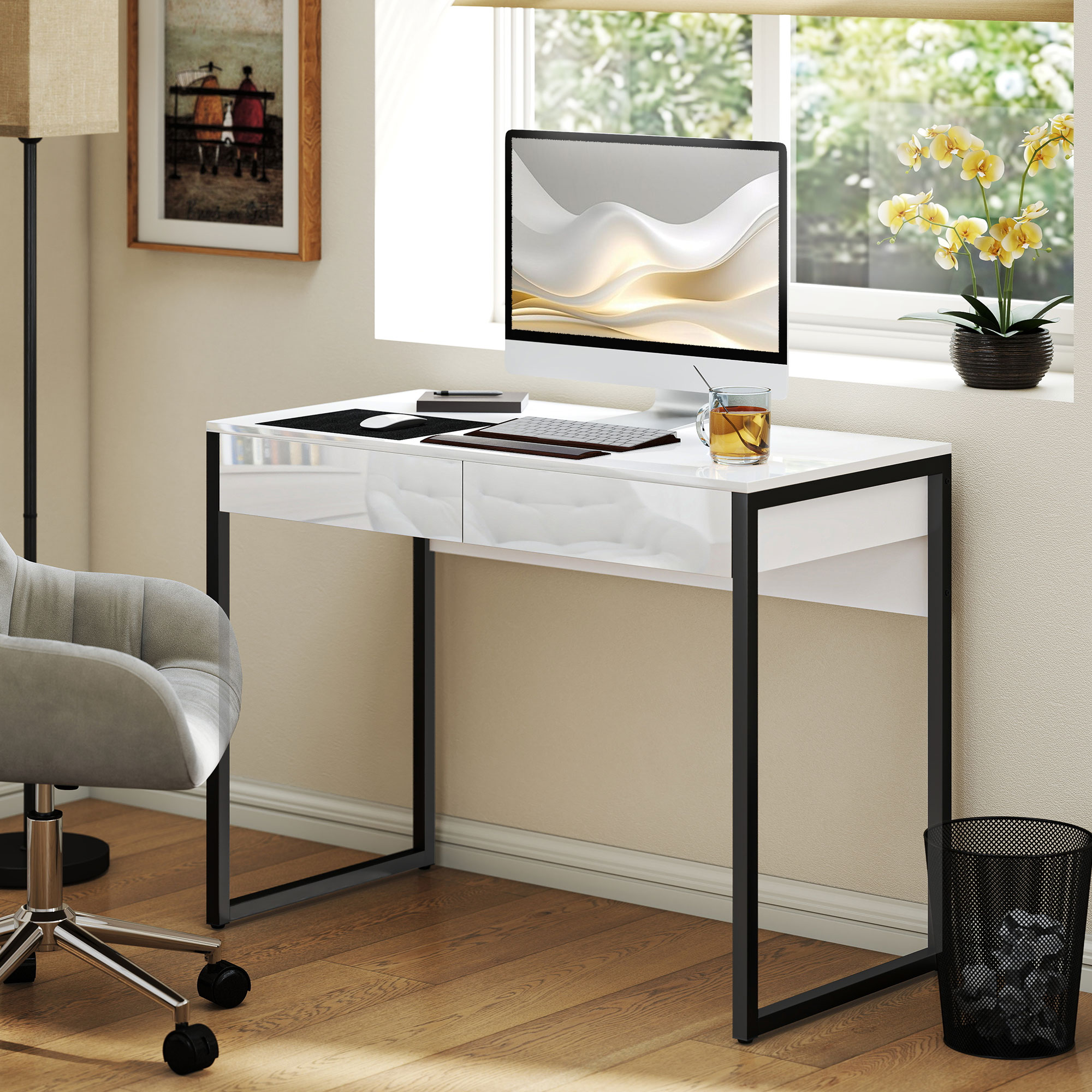 Homcom Scrivania per computer con 2 cassetti, 100x50 cm, nero   Aosom Italy