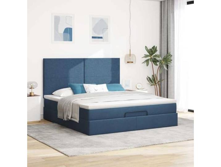 KTHLBRH Boxspringbett mit Matratze, Blau, 160 x 200 cm Gepolsterter Boden, Polyestergewebe, hydraulische Hebung, 4 Kopfteile