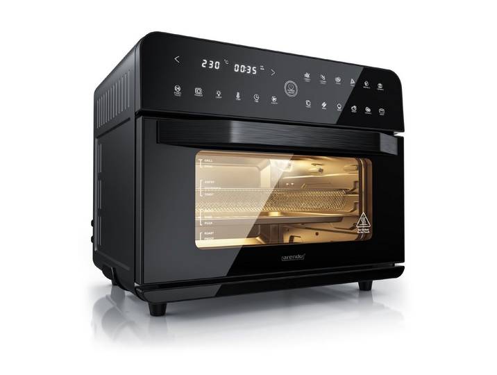 Arendo Minibackofen Airfryer 25L Edelstahl Multifunktionsofen, XXL Heißluftfritteuse 1800W, mini Backofen mit Zubehör, Backblech, Dörrblech, Ofenrost Frittierkorb