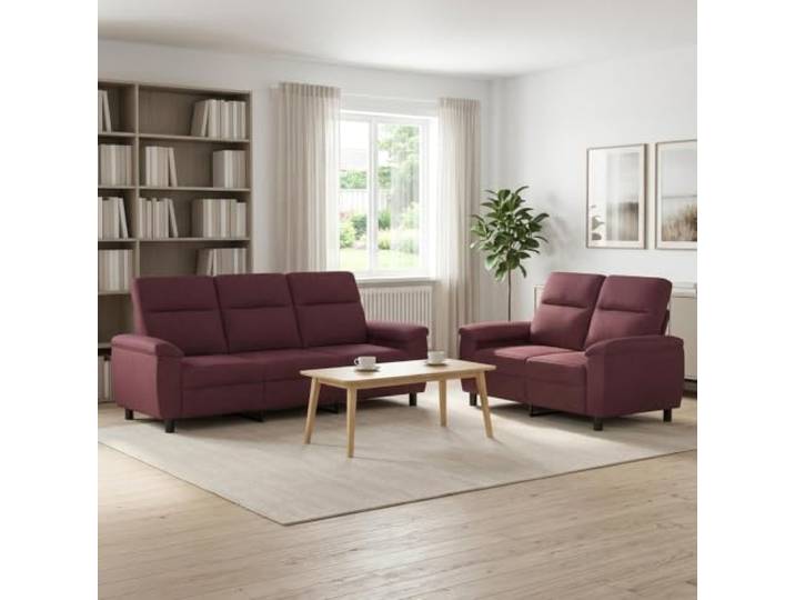 Sofa-Set 2 pcs Lila Stoff Metallrahmen,Kissenruecken-Design,konische Kunststoffbeine,drinnen,Familientreffen
