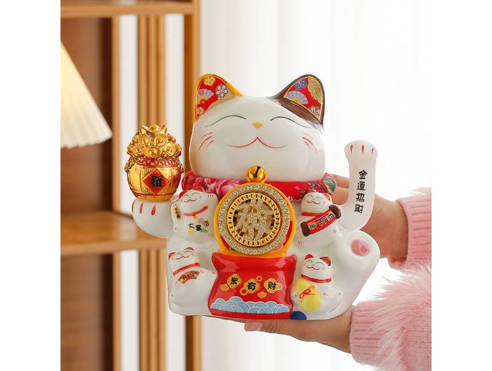 Grand caissier électrique avec chat porte-bonheur automatique, ornements en céramique, cadeau d'ouverture de la maison