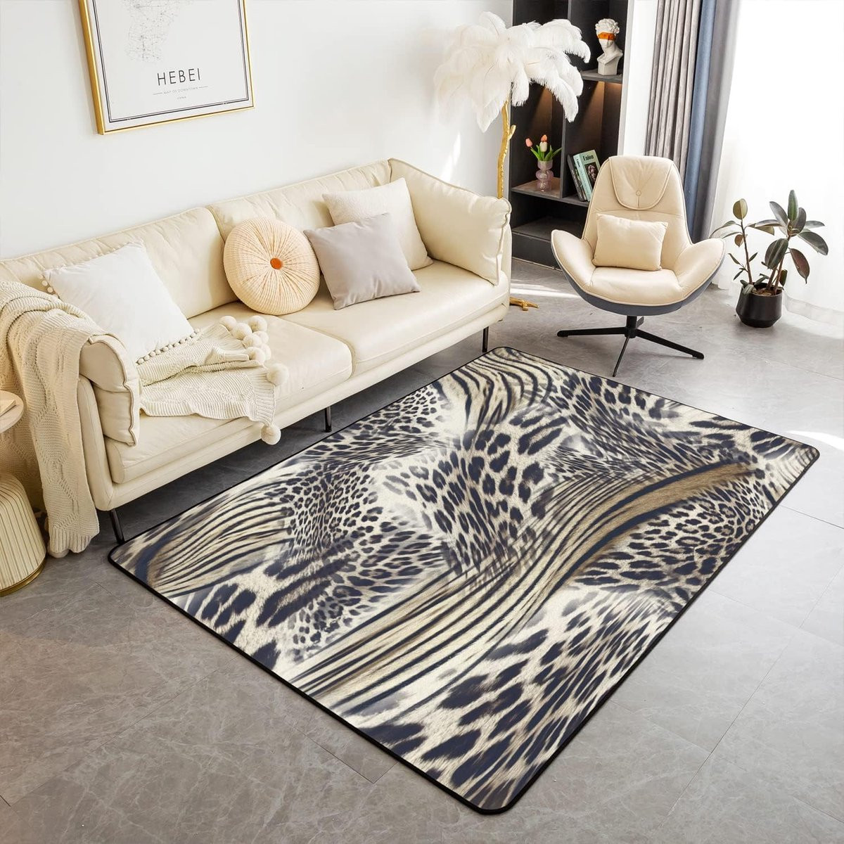 Vloerkleed met luipaardprint in microvezel en polyester, rechthoekig, veelkleurig