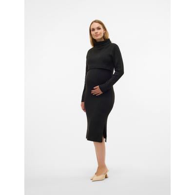 Strickkleid MAMALICIOUS "MLSUNIVA JUNE LS KNIT MIDI DRESS 2F NOOS", Damen, Gr. M, N-Gr, Langarm, Rippstrick, schwarz, Rippstrick, Obermaterial: 89% Polyester, 8% Nylon, 3% Elasthan, unifarben, regular fit Midi, Rundhals, Kleider Strickkleid,...