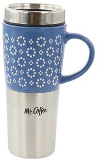 Mr. Coffee 16 Ounce Stoneware and Stainless Steel Travel Mug With Lid in Blue
