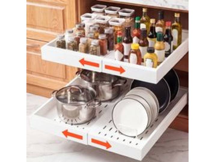 VEVOR 2 x Teleskopschubladen Ausziehbare Küchenschrank-Organizer 31-48 cm, 52 cm Tiefe Auszugsschubladen für Schränke, Erweiterbare Auszugsschubladen für Küchenschränke mit Nano-Klebestreifen, Weiß