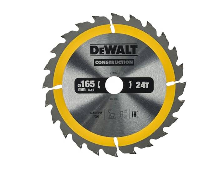 Dewalt Construction DT1934 Bouwcirkelzaagblad voor handcirkelzagen (165/20TK, 24WZ, 10°, voor universeel gebruik op handcirkelzagen, extreem robuust en spijkerbestendig)