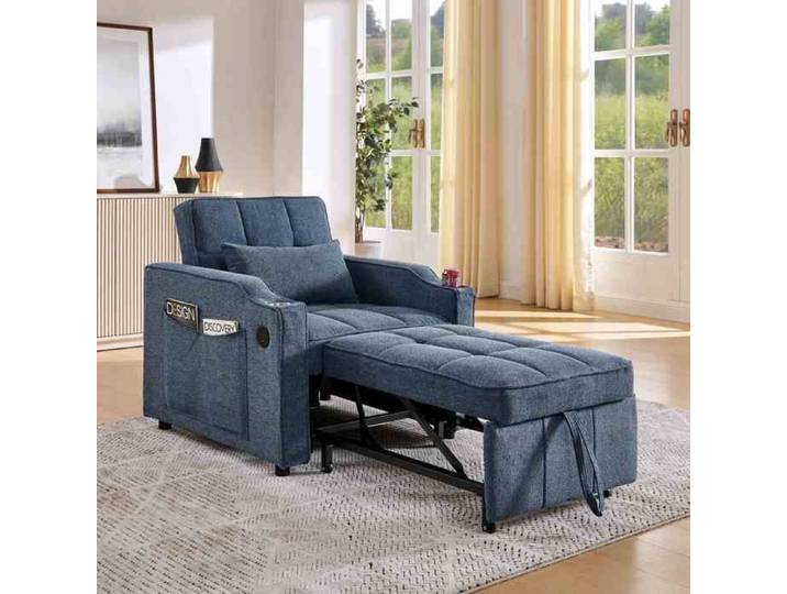 Canapé-lit - HIBA - 3 en 1 - Coulissant - Ports USB - Bleu marine