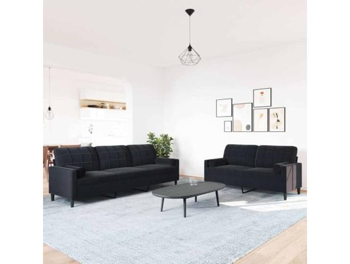 KTHLBRH Sofa-Set, 2-teilig, schwarzer Samt mit Kissen 2-Sitzer und 3-Sitzer, Metallrahmen, Schaumstoff, 4 Kissen inklusive