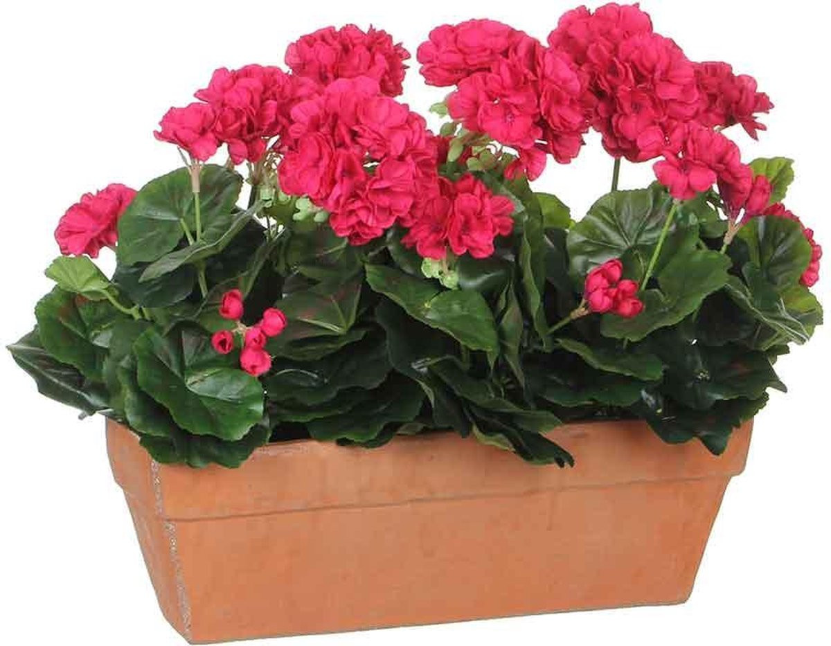 Mica Decorations Kunstplant Geranium Donkerroze in Zandcement Sierpot, Hoogte: 40 cm