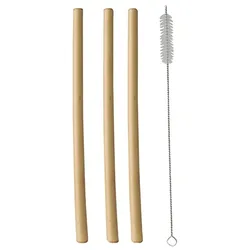 PAPSTAR 12 Trinkhalme, Bambus "pure" 23 cm inkl. Reinigungsbürste