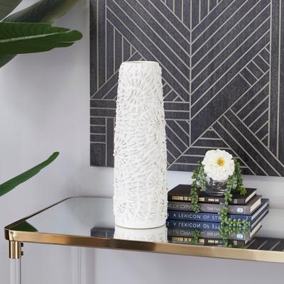 ARCILLA ELEMENTAL White Ceramic Embossed Floral Vase