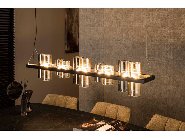 Pendelleuchte Calivon“ – 10 zylindrische Glasschirme in Bernstein- und Chromoptik - Bernstein-Chrom - Luxusbetten24