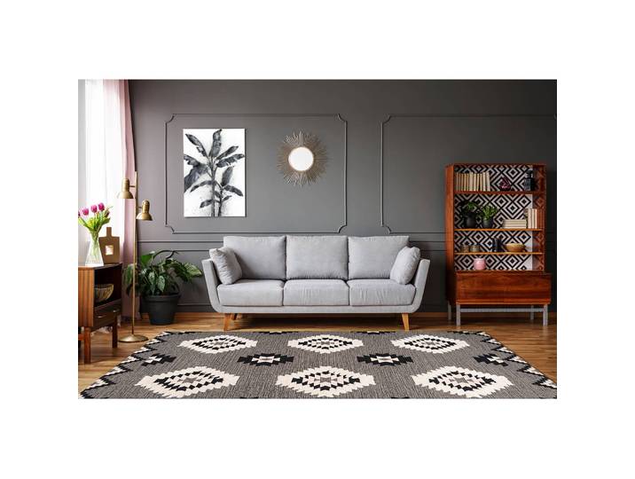 Kurzflorteppich Ethnie 400 Grau 160 x 230cm Webstoff/Baumwollstoff
