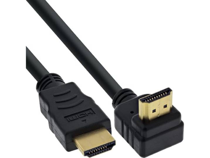 InLine 17015V HDMI-kabel, gebogen, HDMI High Speed met Ethernet, stekker/stekker, verg. contacten, zwart, 15m