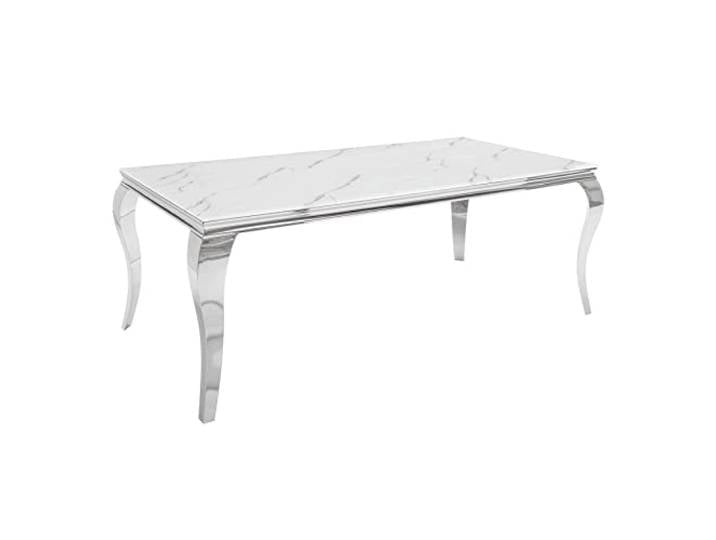 Esstisch MODERN BAROCK 200cm - grau weiß - Sicherheitsglas Edelstahl 10 Sitzplätze, hochwertig, glamouröses Flair, Marmor-Optik, Esszimmer, Eyecatcher, robust, Edelstahlgestell