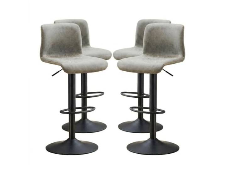 GarveeMore Höhenverstellbare Barhocker mit Rückenlehne & Fußstütze – S-Form, PU-Leder, grau – 4er-Set schwenkbar für Küche, Bar & Empfang