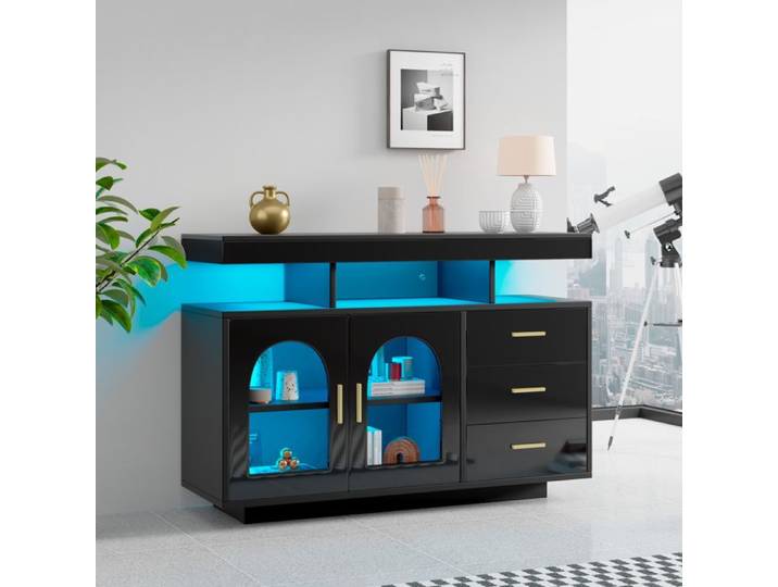 Buffet Armoire à tiroirs Salle de séjour Sideboard Avec éclairage LED Noir Armoire à café de 120 cm ) armoire à buffet LED