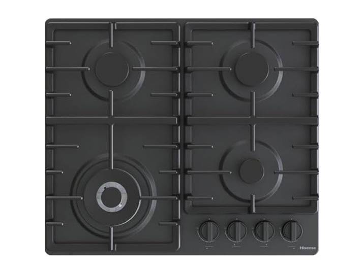 Hisense GM663BHF Gaskochfeld, 4 Kochzonen, Breite 60 cm, Wokbrenner mit doppelter Krone und Gussrosten, integrierte Zündung, Schwarz
