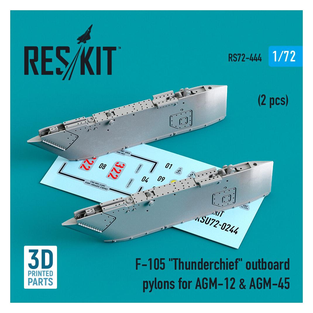 ResKit F-105 Thunderchief outboard AGM-12 & AGM-45 pylons (2 pcs) (3D Printed) (RS72-0444)