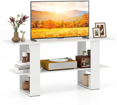 Costway 2-Tier TV Stand with Storage for TVs up to 55 Inch Console Table with Open Shelf-White