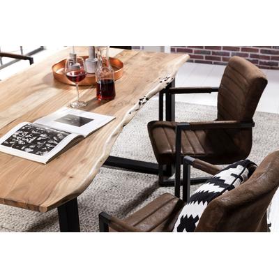 Baumkantentisch SIT "Dijon aus Massivholz mit Baumkante & trendigem Kufengestell", schwarz (natur, schwarz, schwarz, natur), B:200cm H:78cm T:100cm, Tische, 56 mm starke Tischplatte mit Baumkante wie gewachsen
