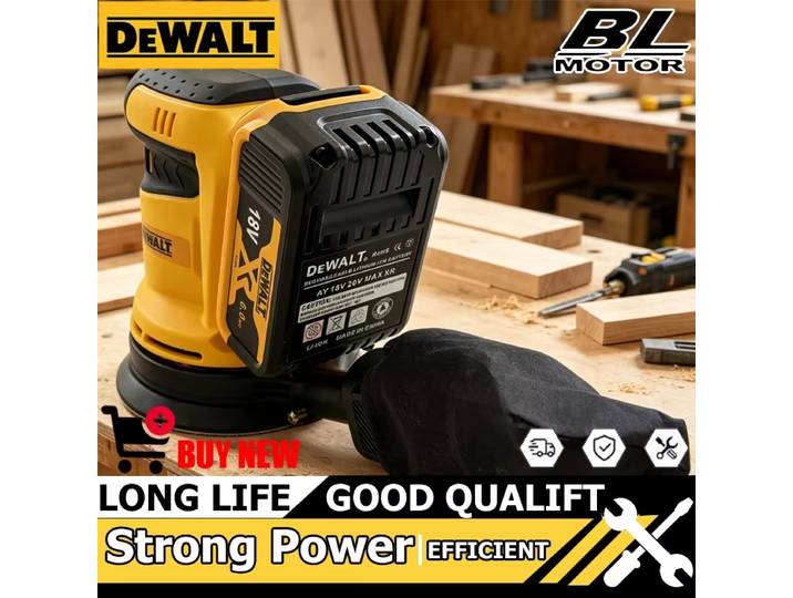 Ponceuse orbitale DEWALT 18V/20V avec aspiration des poussières pour le polissage du bois intensif dans la construction et l'atelier