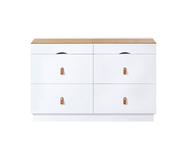 Buffet de chambre dressing blanc top vitré et poignées en cuir