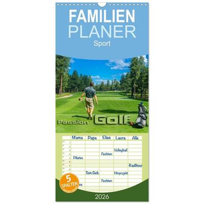 Familienplaner 2026 - Passion Golf mit 5 Spalten (Wandkalender, 21 x 45 cm) CALVENDO