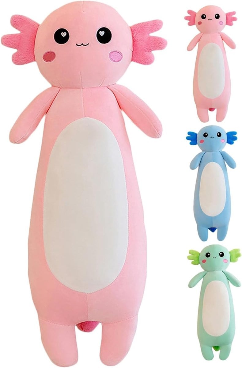 SnelShoppen Pink Axolotl Knuffelkussen - Extra Zacht Pluche Salamander - Roze, 65 cm