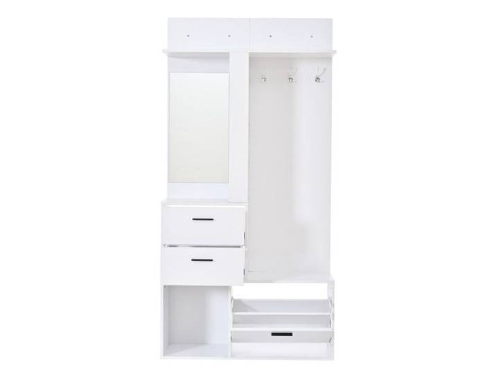 ELVORIN meuble d entree vestiaire 90 x 30 x 180 cm miroir en verre 2 tiroirs 3 crochets blanc