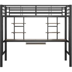 HOCHBETT metall schwarz 90x200cm mit schreibtisch regalen