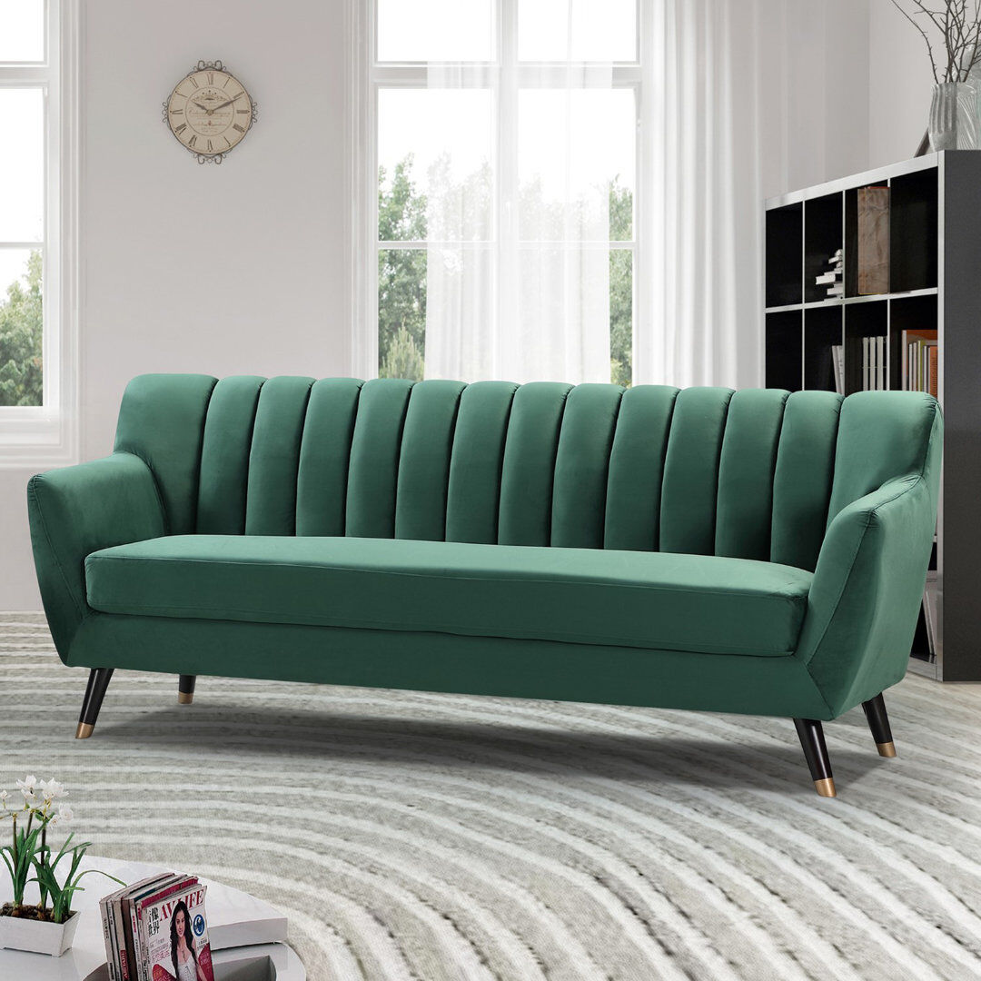 Etta Avenue Soraya 3 Seater Velvet Sofa Green 80cm H X 198cm W X 81cm D