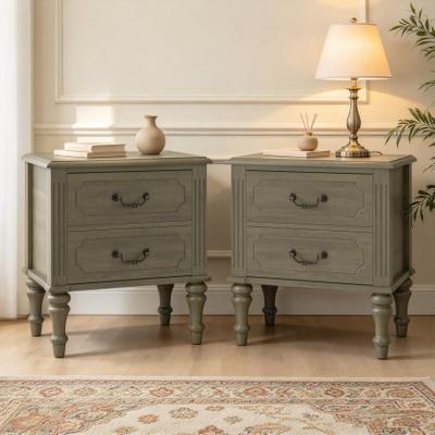 Cusp Barn 2-Piece Farmhouse Nightstand with 2-Drawer, Wood Bedside Table, Storage End Table with Metal Handle for Bedroom