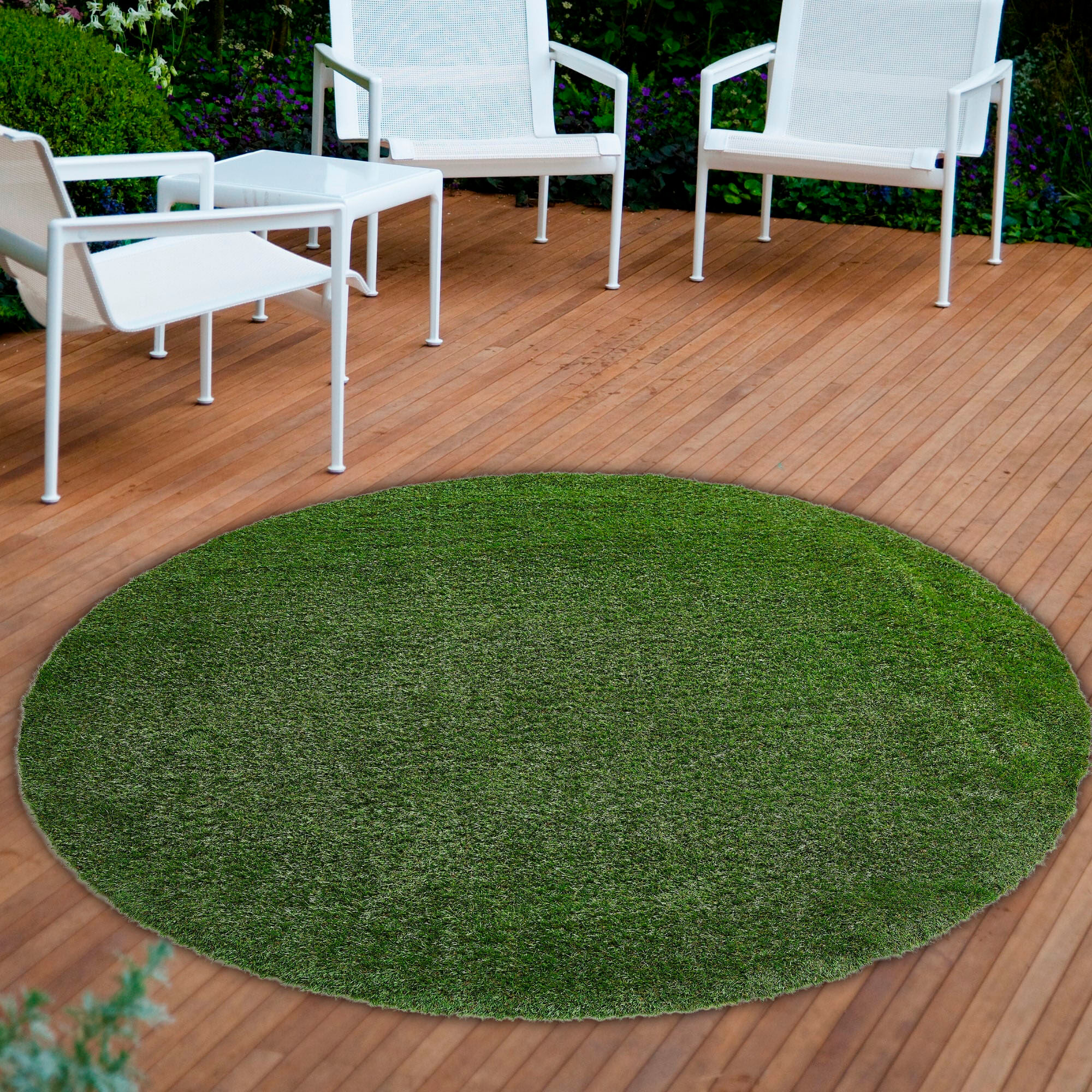 Andiamo "Rasenteppich Sansibar, Gesamthöhe ca. 20 mm" rund realistische Optik, mit Drainagefunktion, für Balkon & Terrasse grün Ø 200cm 1 Stk., 4 qm qm, Ø 200cm