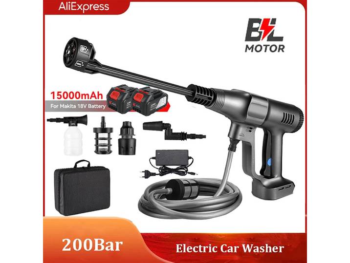 Nettoyeur haute pression sans fil 200BAR 3500W, moteur sans balais, 15000mAh, 3 vitesses, pour batterie Makita 18V, avec batterie et tuyau de 5M