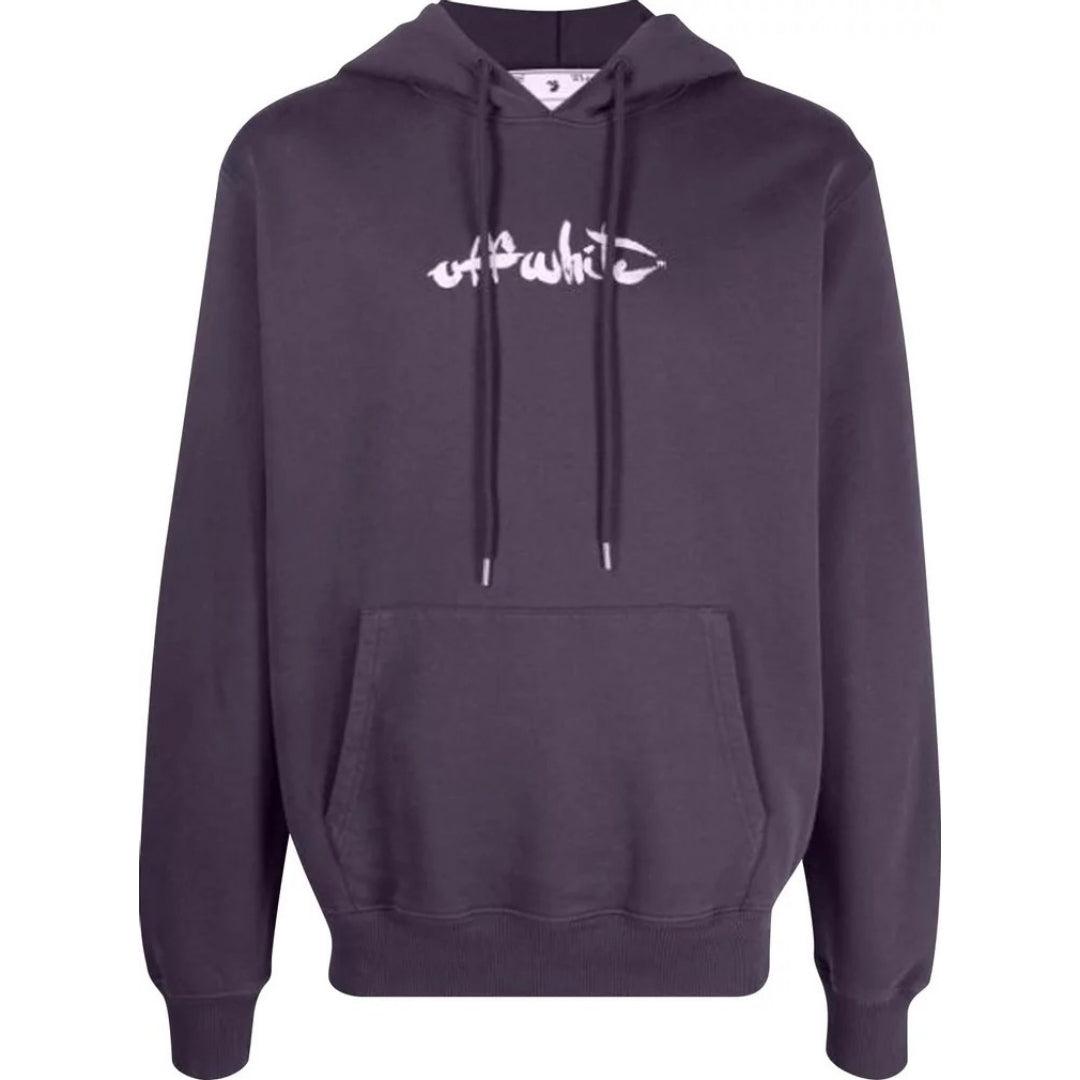 Gebroken witte slim-fit aubergine hoodie met scriptlogo