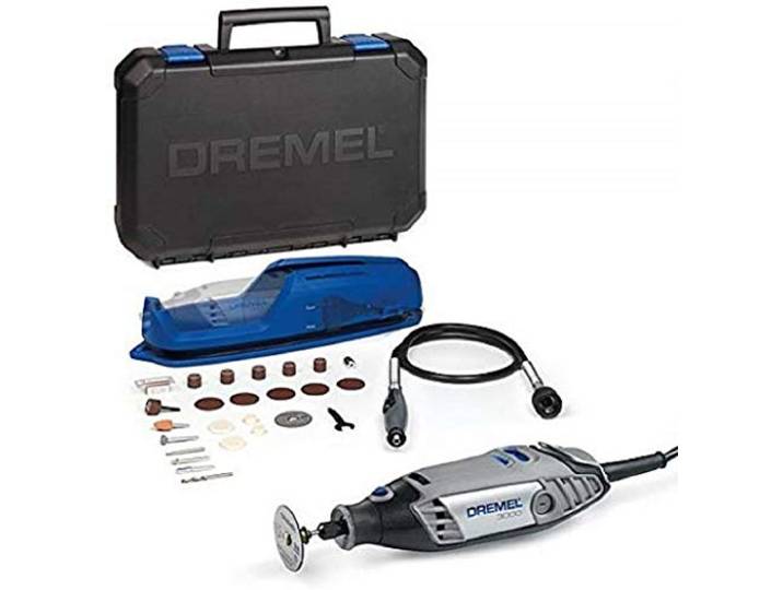 Dremel 3000 Outil Rotatif Multifonction 130W avec 1 Adaptation 25 Accessoires (Version Italienne) Vitesse 10000-33000 tr/min\, Noir\, Bleu\, Argent